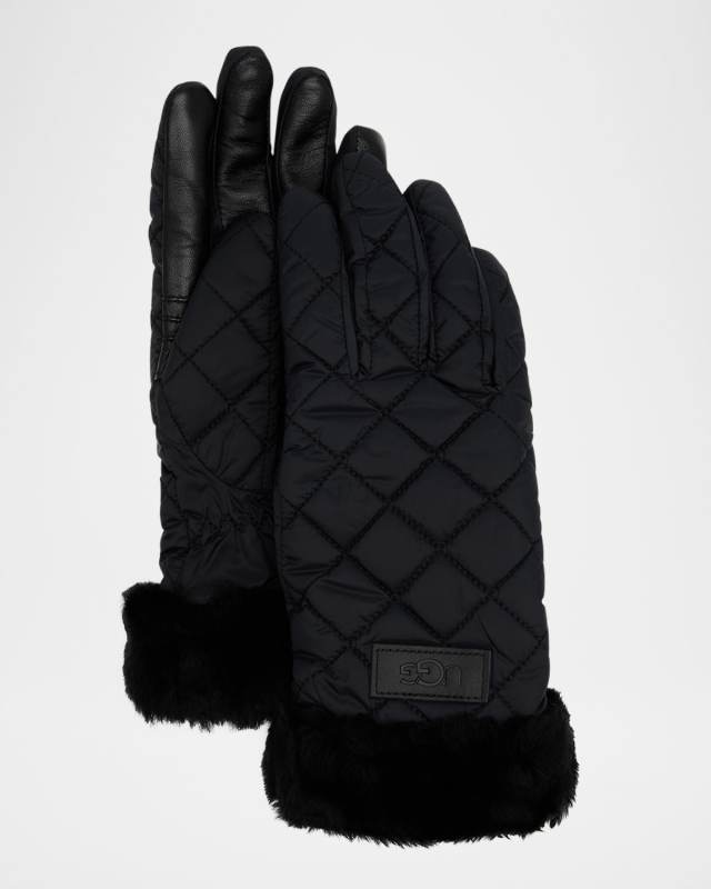 Quilted Performance Gloves With Faux Fur Cuffs